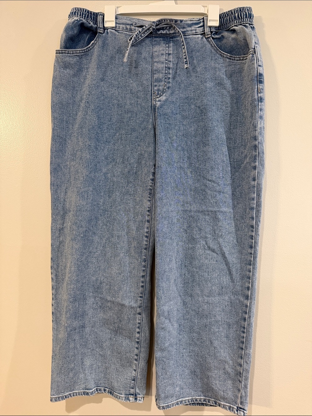 Ava & Viv Light Blue Wide Leg Denim Pants with Drawstring